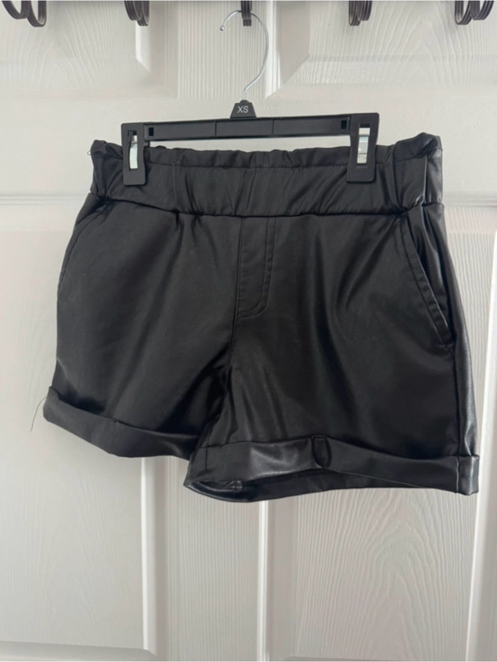 Sincerely Jules Black Faux Leather High-Waist Rolled Hem Shorts